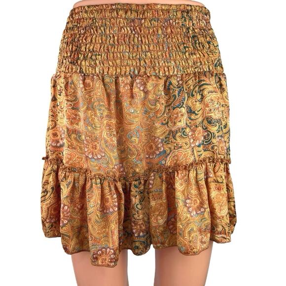 Perry Walker Collective Multi Paisley Silk Satin Ruffle Smocked A-Line Skirt S - Picture 1 of 6